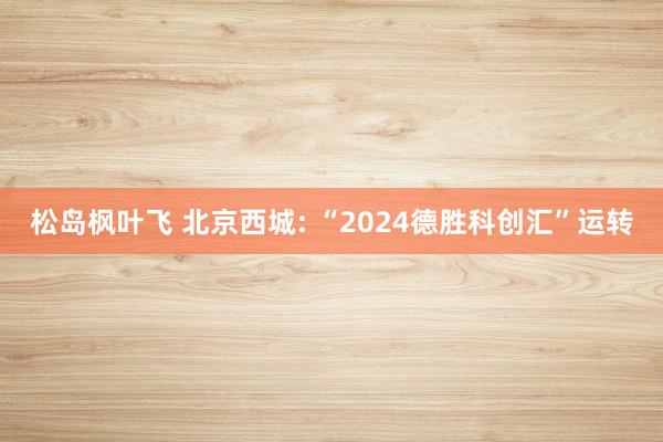 松岛枫叶飞 北京西城: “2024德胜科创汇”运转