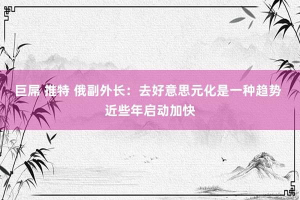 巨屌 推特 俄副外长：去好意思元化是一种趋势 近些年启动加快