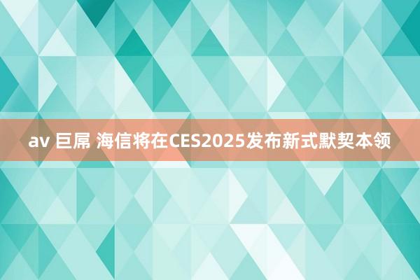av 巨屌 海信将在CES2025发布新式默契本领