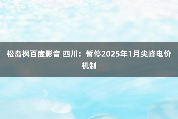 松岛枫百度影音 四川：暂停2025年1月尖峰电价机制