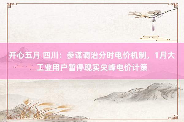 开心五月 四川：参谋调治分时电价机制，1月大工业用户暂停现实尖峰电价计策
