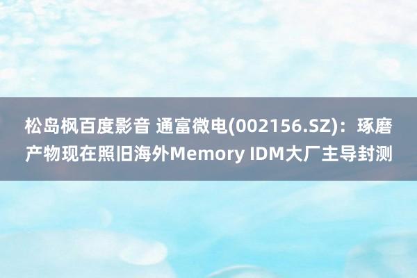 松岛枫百度影音 通富微电(002156.SZ)：琢磨产物现在照旧海外Memory IDM大厂主导封测