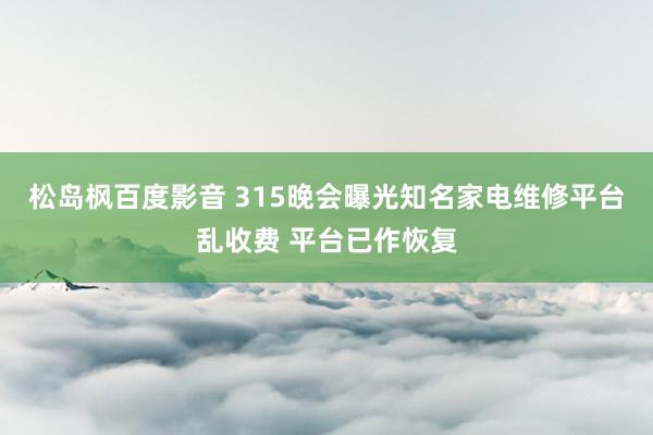 松岛枫百度影音 315晚会曝光知名家电维修平台乱收费 平台已作恢复