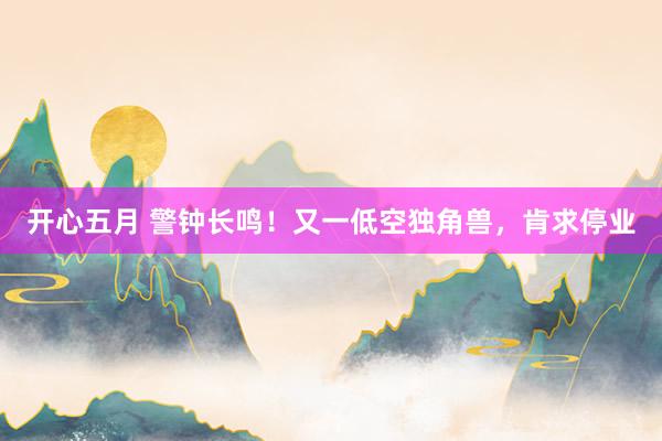 开心五月 警钟长鸣！又一低空独角兽，肯求停业