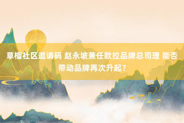 草榴社区邀请码 赵永坡兼任欧拉品牌总司理 能否带动品牌再次升起？