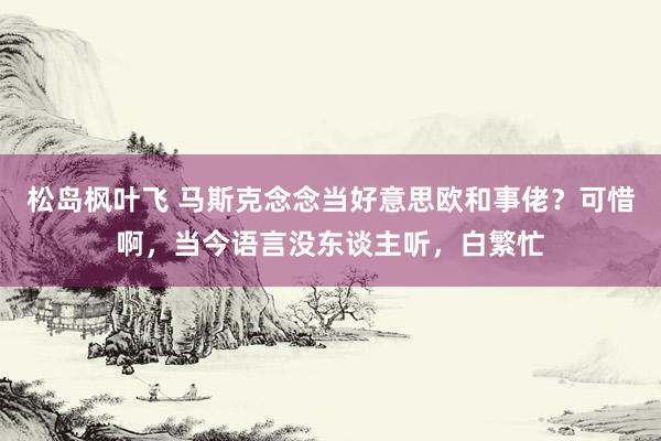 松岛枫叶飞 马斯克念念当好意思欧和事佬？可惜啊，当今语言没东谈主听，白繁忙