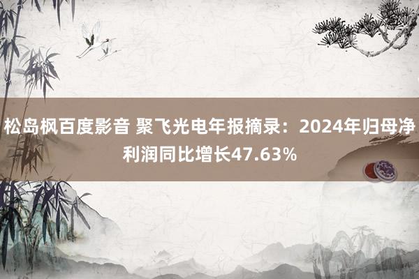 松岛枫百度影音 聚飞光电年报摘录：2024年归母净利润同比增长47.63%